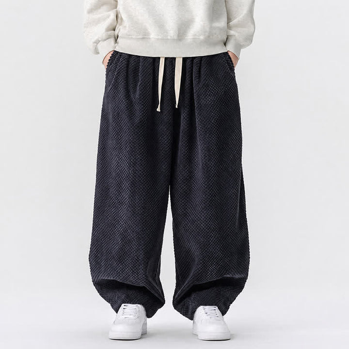 Buddha Stones Fall Classic Basic Drawstring Solid Long Pants Corduroy Men's Harem Pants With Pockets - Black - US/UK/AU46，EU56 (5XL) - image 9