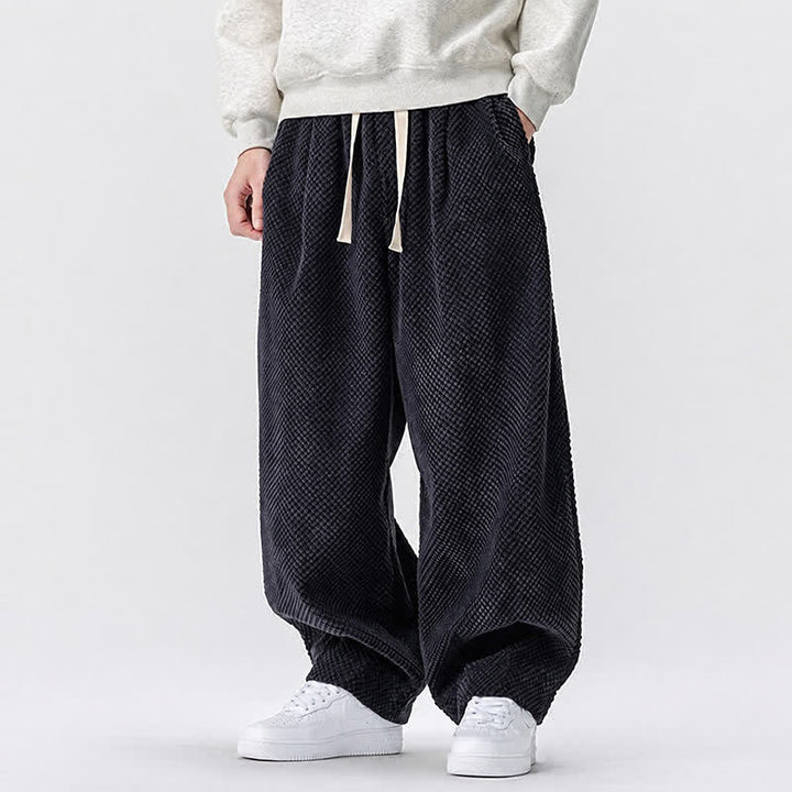 Buddha Stones Fall Classic Basic Drawstring Solid Long Pants Corduroy Men's Harem Pants With Pockets - image 12