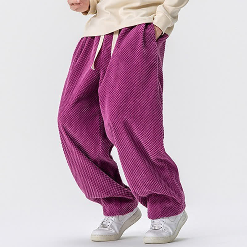 Buddha Stones Fall Classic Basic Drawstring Solid Long Pants Corduroy Men's Harem Pants With Pockets - image 25
