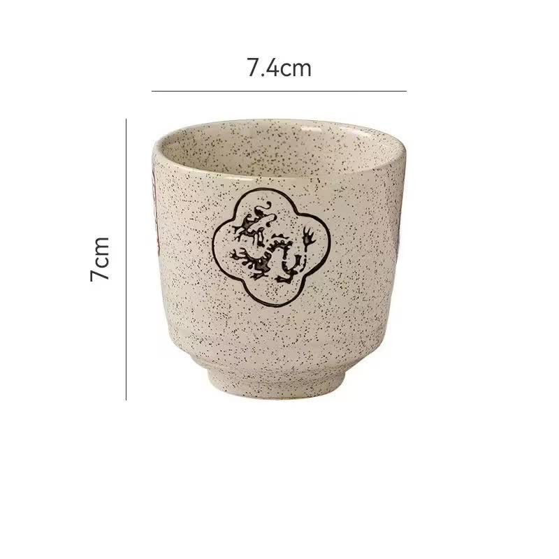 Buddha Stones Hand-Painted Rustic Dragon Lotus Koi Fish Leaves Willow Ceramic Good Luck Tea Cup - Dragon - image 1
