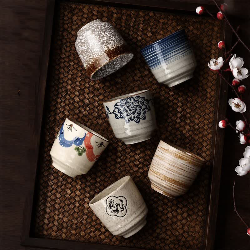 Buddha Stones Hand-Painted Rustic Dragon Lotus Koi Fish Leaves Willow Ceramic Good Luck Tea Cup - image 0