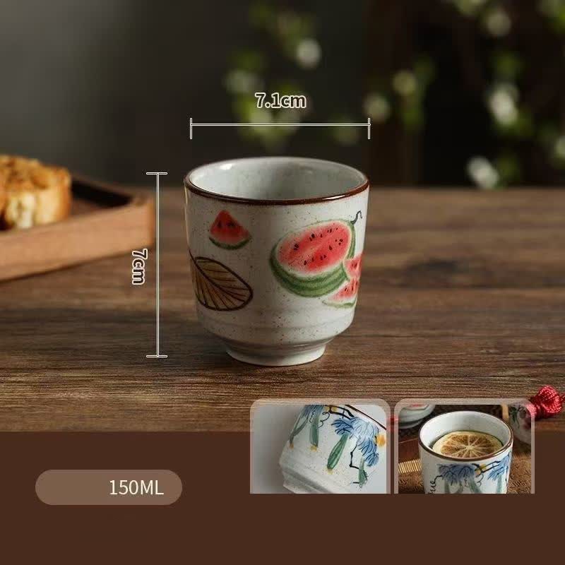 Buddha Stones Hand-Painted Vintage Watermelon Persimmon Cucumber Wisteria Ceramic Gongfu Tea Cup 150 ml - Watermelon - Approx. 150ml - image 1