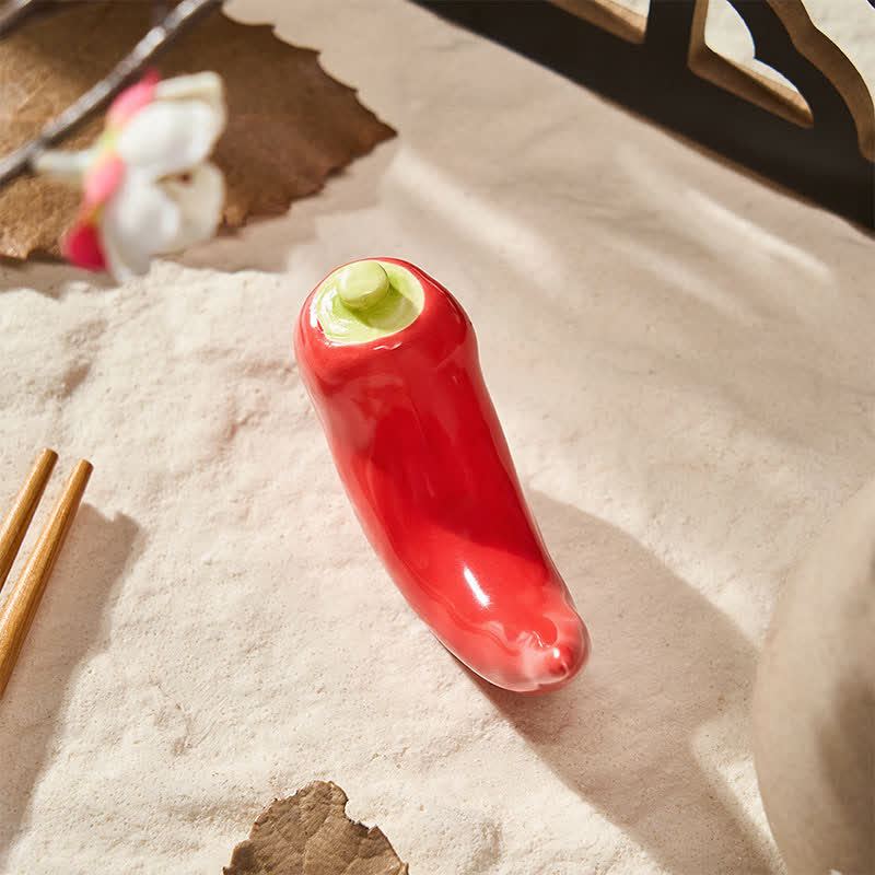 Buddha Stones Ceramic Vegetable Design Mini Tabletop Chopstick Holder - Chili-Shaped Chopstick Rest Approx. 6.5 × 3.2 cm - Ceramic - image 43