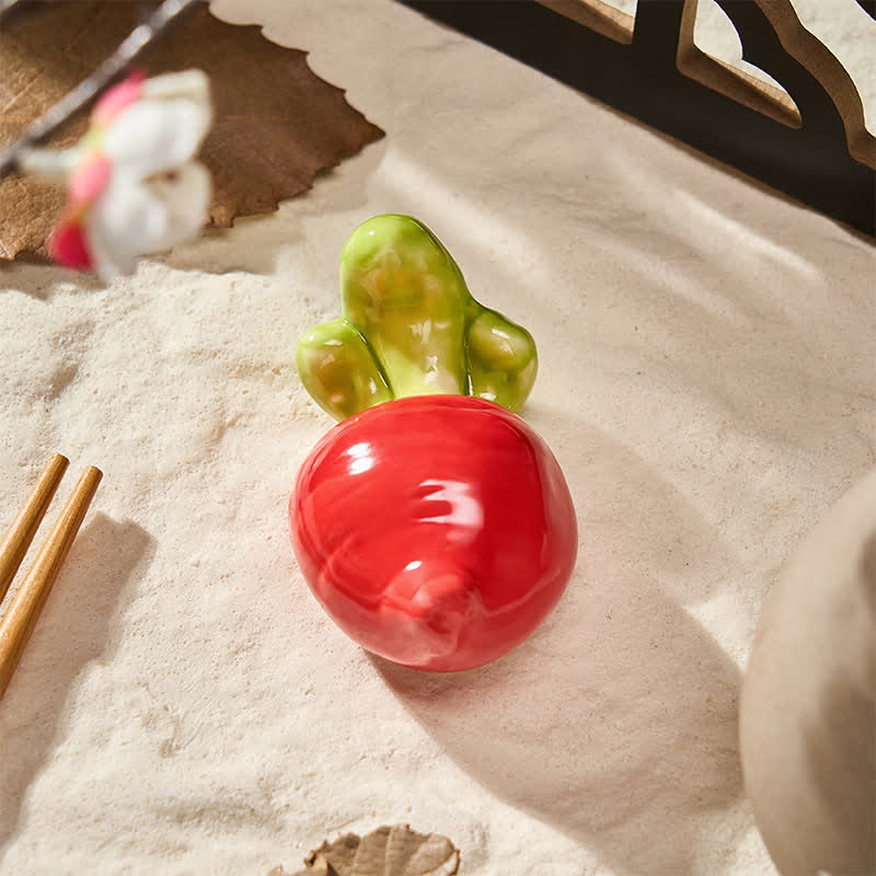 Buddha Stones Ceramic Vegetable Design Mini Tabletop Chopstick Holder - Round Red Radish-Shaped Chopstick Rest Approx. 6.3 × 3.7 × 2.6 cm - Ceramic - image 47