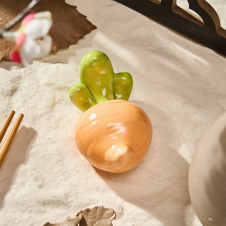 Buddha Stones Ceramic Vegetable Design Mini Tabletop Chopstick Holder - Round Orange Radish-Shaped Chopstick Rest Approx. 6.3 × 3.7 × 2.6 cm - Ceramic - image 45