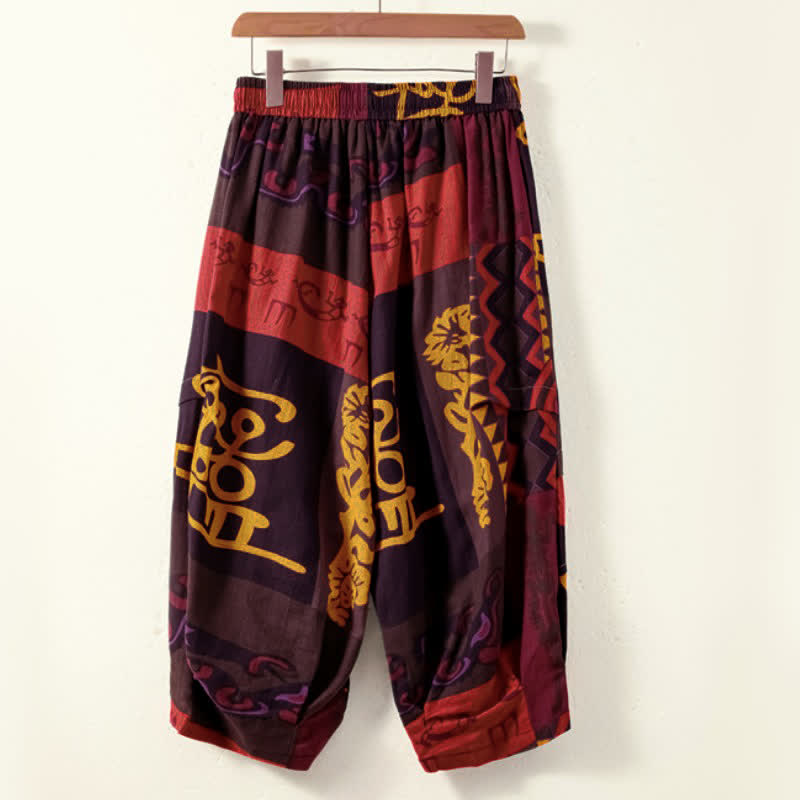 Buddha Stones Spring Classic Retro Drawstring Geometric Capri Pants Men's Harem Pants With Pockets - image 1