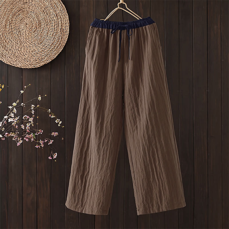 Buddha Stones Fall Winter Simple Retro Drawstring Solid Ankle Pants Women's Straight Leg Pants With Pocket - SaddleBrown - US12, UK/AU16, EU44 (2XL) - image 0