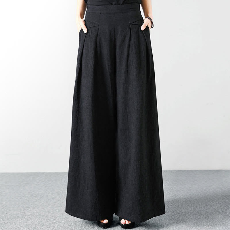 Buddha Stones Fall Winter Minimalist Solid Black Ankle Pants Women's Wide Leg Pants With Pockets - image 1