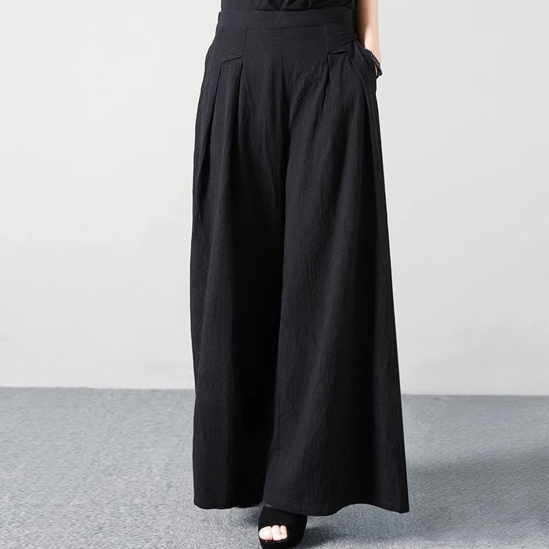 Buddha Stones Fall Winter Minimalist Solid Black Ankle Pants Women's Wide Leg Pants With Pockets - Black - US12, UK/AU16, EU44 (2XL) - image 0