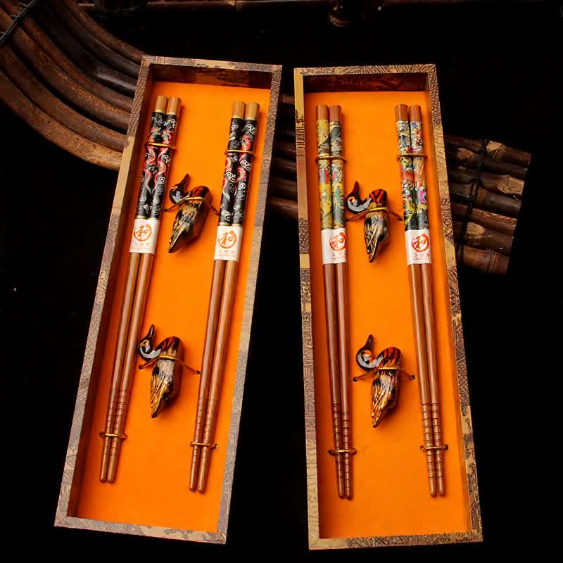Buddha Stones Elegant Oriental Pattern Bamboo Gift Set Chopsticks - image 0