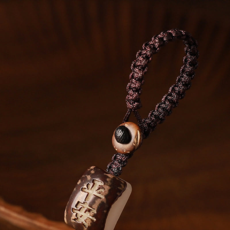 Buddha Stones Small Leaf Red Sandalwood Green Sandalwood Money Bag Om Mani Padme Hum Rotatable Protection Keychain Phone Hanging Decoration - image 4