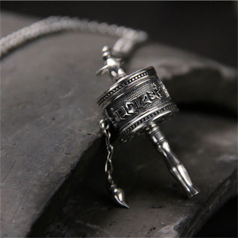 Buddha Stones 925 Sterling Silver Om Mani Padme Hum Prayer Wheel Purity Rotatable Necklace Pendant - image 4