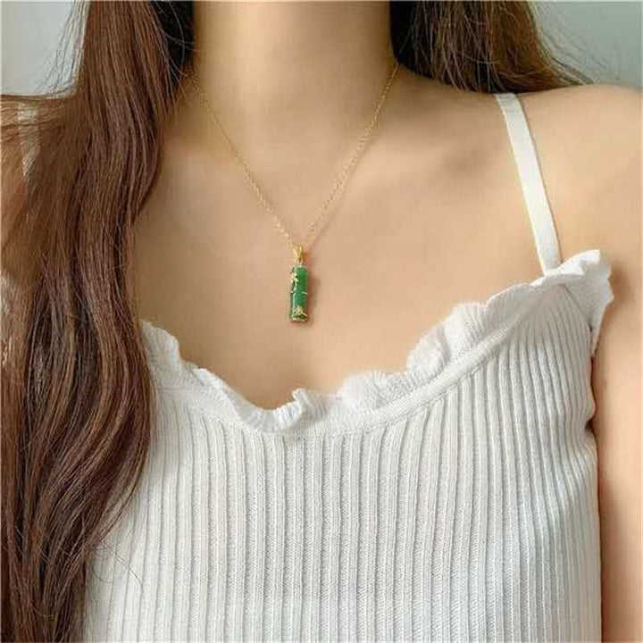 Buddha Stones White Jade Cyan Jade Bamboo Luck Protection Necklace Pendant - image 6