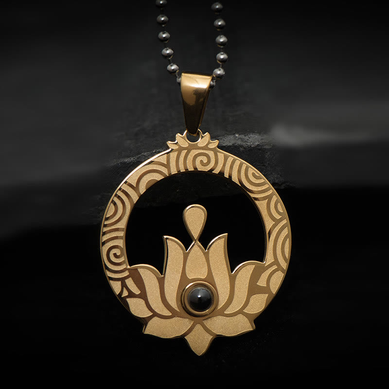 Buddha Stones Lotus Titanium Steel Enlightenment Projection Shurangama Mantra Necklace Pendant - image 2