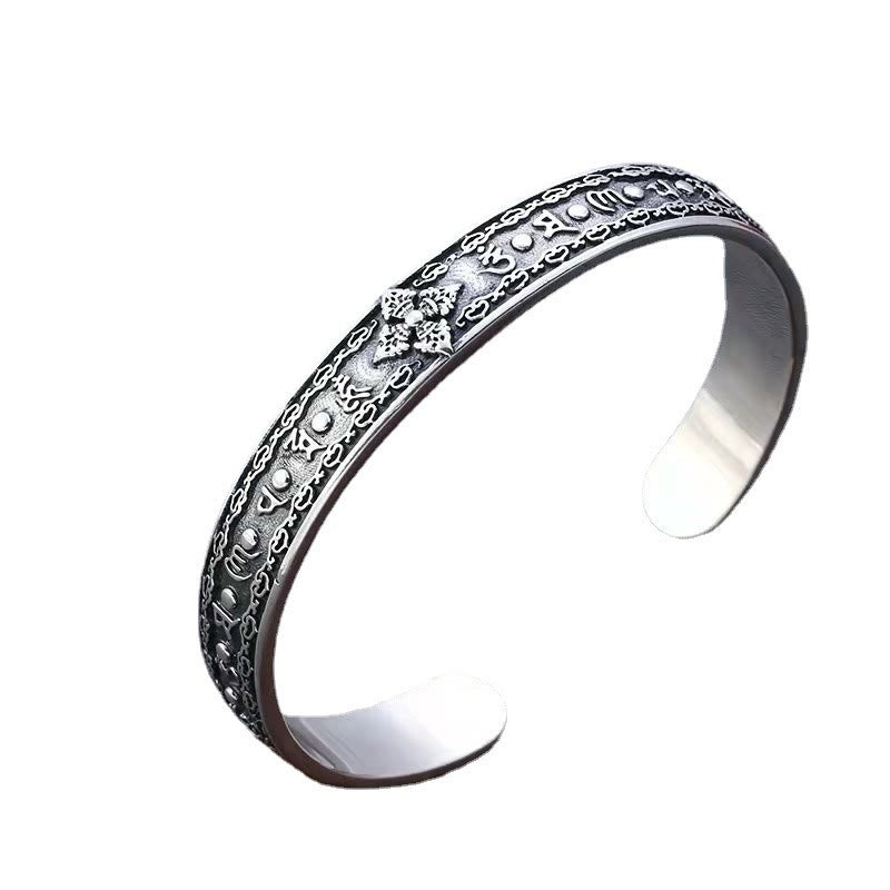 Buddha Stones 925 Sterling Silver Om Mani Padme Hum Double Dorje Engraved Wisdom Cuff Bracelet Bangle - image 14