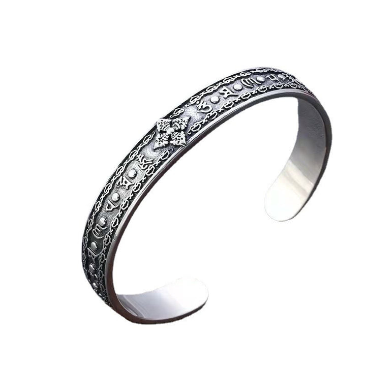 Buddha Stones 925 Sterling Silver Om Mani Padme Hum Double Dorje Engraved Wisdom Cuff Bracelet Bangle - image 14