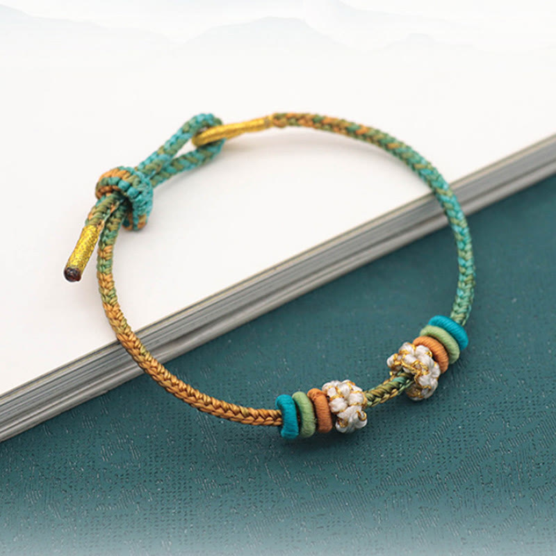 Buddha Stones Handmade Eight Thread Peace Knot Peach Blossom Knot Luck Rope Braided Bracelet - image 1