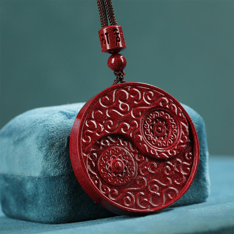 Buddha Stones Cinnabar Yin Yang Keep Away Evil Spirits Necklace Pendant - Cinnabar(Calm♥Concentration) - image 0