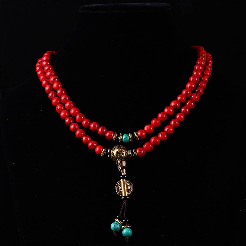 Buddha Stones Tibetan Mala Red Turquoise Lucky Necklace Bracelet - image 3