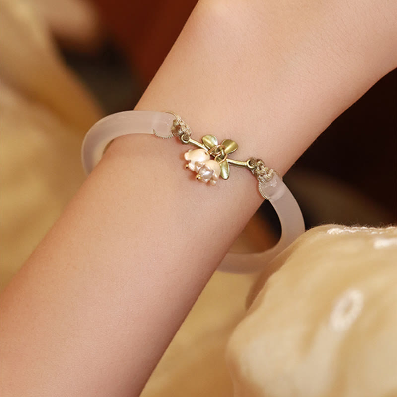 Buddha Stones Lily of the Valley Flower Happiness Strength Bracelet Bangle - image 2