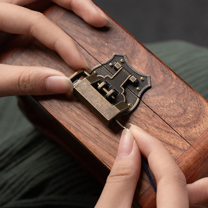 Retro Handmade Floral Pattern Rosewood Jewelry Storage Box Lockable Wooden Gift Organizer Box - image 9