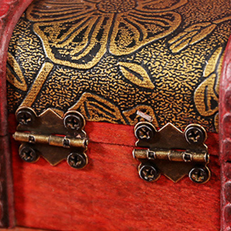 Buddha Stones Retro Small Wood Jewelry Box Lotus Golden Grape Copper Coin Daffodil Grass Flower Jewelry Storage Box - image 4