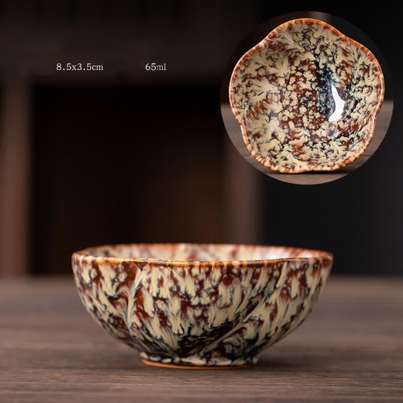 Buddha Stones Peach Blossom Pattern Ceramic Teacup Flower Tea Cups - Khaki - image 2