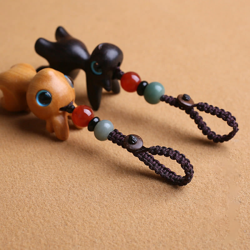 Buddha Stones Sandalwood Small Leaf Red Sandalwood Ebony Wood Green Sandalwood Lucky Mini Deer Carved Protection Key Chain Phone Hanging Decoration - image 3
