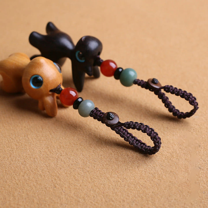 Buddha Stones Sandalwood Small Leaf Red Sandalwood Ebony Wood Green Sandalwood Lucky Mini Deer Carved Protection Key Chain Phone Hanging Decoration - image 3