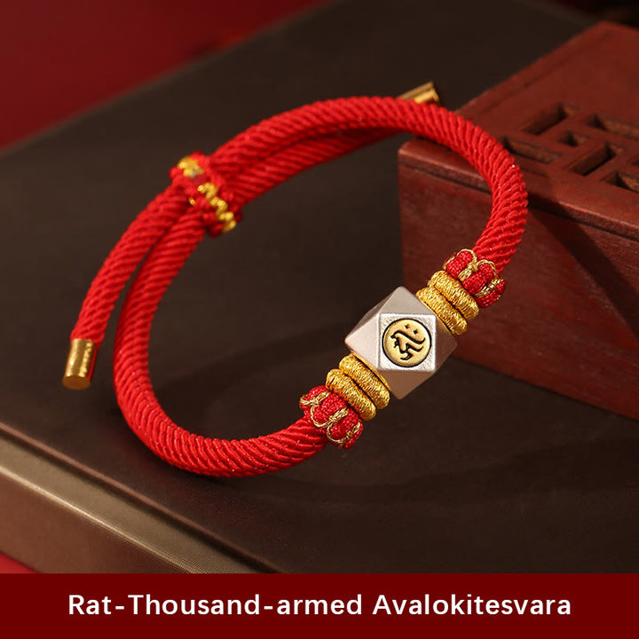 Buddha Stones 999 Sterling Silver Chinese Zodiac Natal Buddha Red Rope Luck Strength Handcrafted Kids Bracelet - Rat-Thousand-armed Avalokitesvara(Bracelet Size 12cm-16cm) - image 13