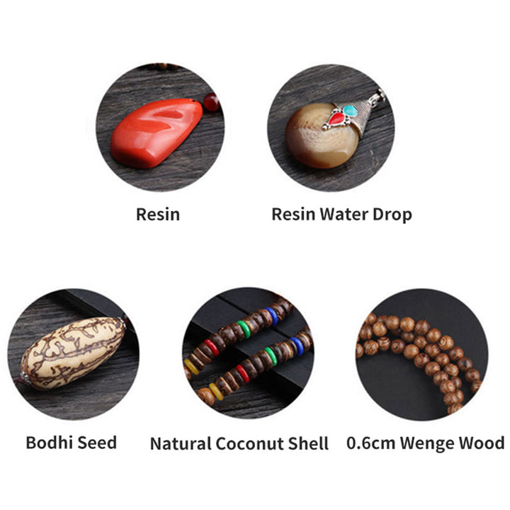 Buddha Stones Tibetan Wenge Wood Bodhi Seed Agate Balance Peace Necklace Pendant - image 21