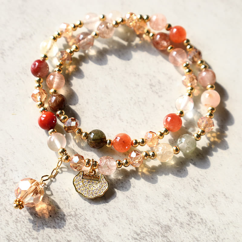Buddha Stones Colorful Rutilated Quartz Double Wrap Spiritual Growth Bead Bracelet - image 0