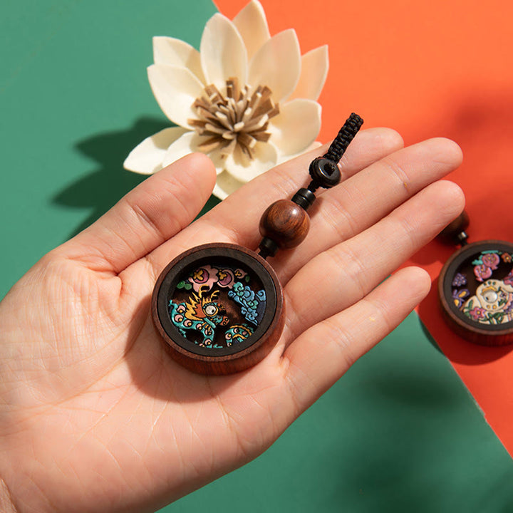 Buddha Stones Year Of The Dragon Hand Painted Chinese Zodiac Rosewood Carved Calm Key Chain - image 3
