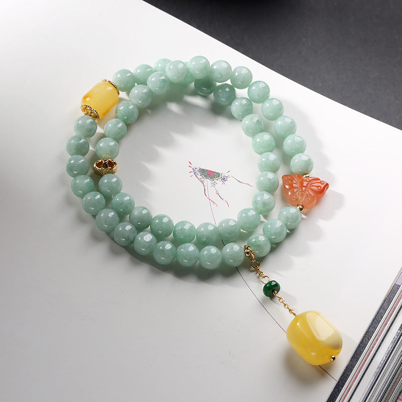 Buddha Stones 925 Sterling Silver Natural Jade Amber Butterfly Luck Abundance Bracelet - image 1