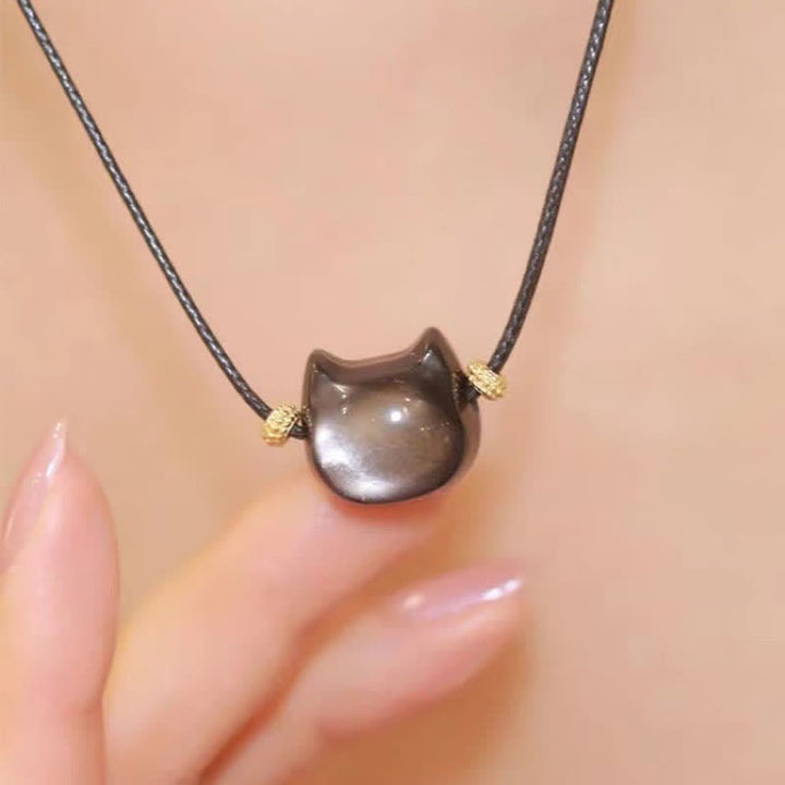 Buddha Stones Gold Sheen Obsidian Silver Sheen Obsidian Lovely Paw Lucky Cat Protection Bracelet - image 40