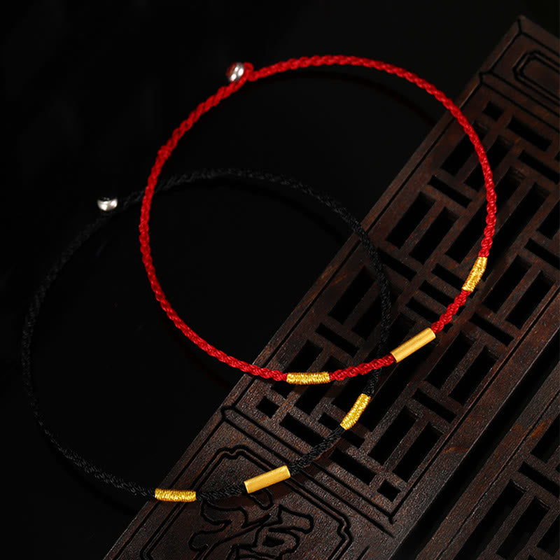 Buddha Stones 999 Gold Bead Handmade Four Thread Wishful Knots Braided Protection Bracelet - image 1