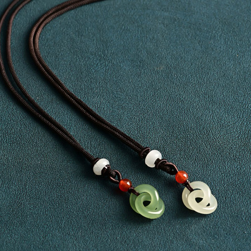 Buddha Stones Natural Hetian Cyan Jade White Jade Double Peace Buckle Success Necklace Pendant - image 10