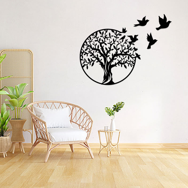 Buddha Stones Tree of Life Birds Sign Housewarming Gift Unity Wall Art - Black - 49cm - image 0
