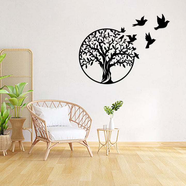 Buddha Stones Tree of Life Birds Sign Housewarming Gift Unity Wall Art - Black - 49cm - image 0