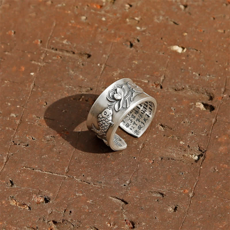 Buddha Stones 999 Sterling Silver Luck Koi Fish Lotus Heart Sutra Wealth Ring - image 10