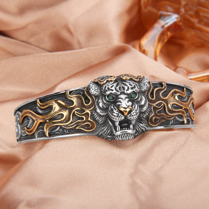 Buddha Stones 925 Sterling Silver Chinese Zodiac Tiger Keep Away Evil Spirits Bracelet Bangle - image 2