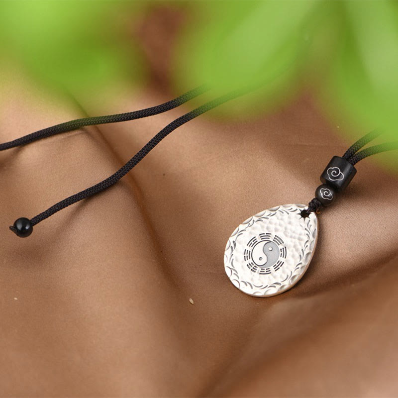 Buddha Stones Vintage 999 Sterling Silver Yin Yang Bagua Water Drop Design Balance Harmony Necklace Pendant - image 7