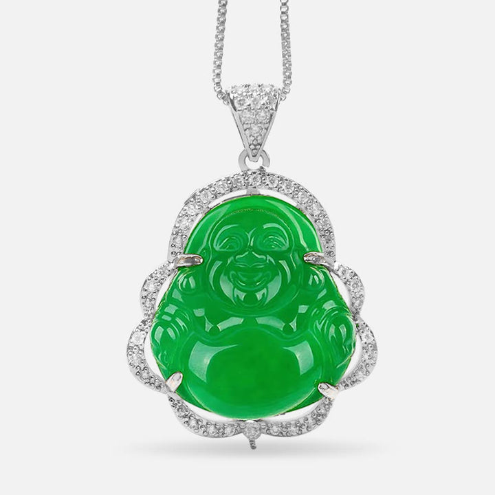 Buddha Stones Good Luck Laughing Buddha Necklace - A-Laughing Buddha-Silver/Green - image 5