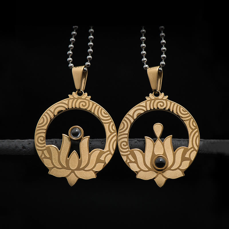 Buddha Stones Lotus Titanium Steel Enlightenment Projection Shurangama Mantra Necklace Pendant - image 1