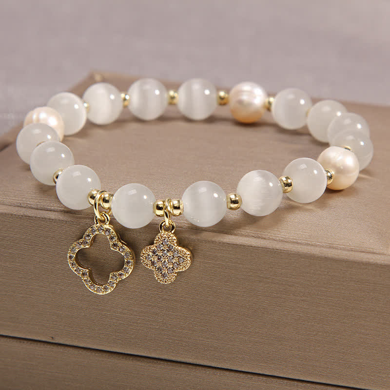 Buddha Stones Cat's Eye Lovely Cat Pattern Pearl Love Charm Bracelet - image 6