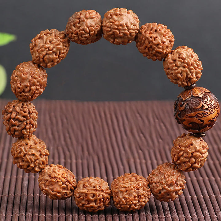 Buddha Stones Tibet Rudraksha Bodhi Seed PiXiu Copper Coin Wealth Luck Bracelet - image 4