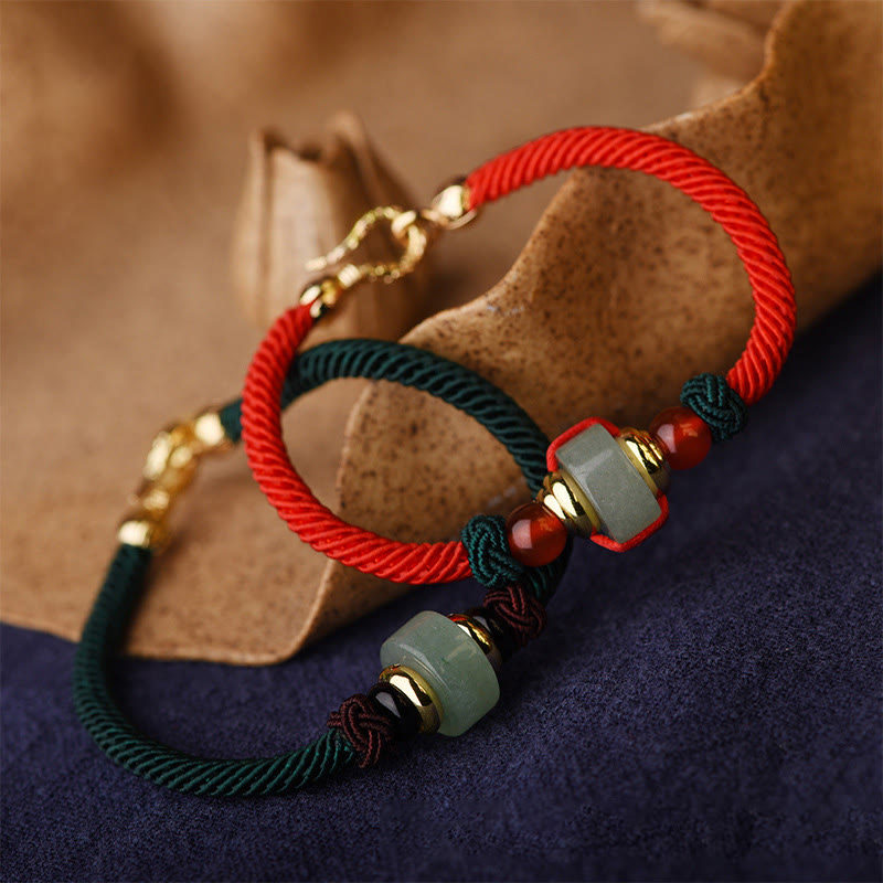 Buddha Stones Tibetan Green Aventurine Luck Braid String Bracelet - image 1