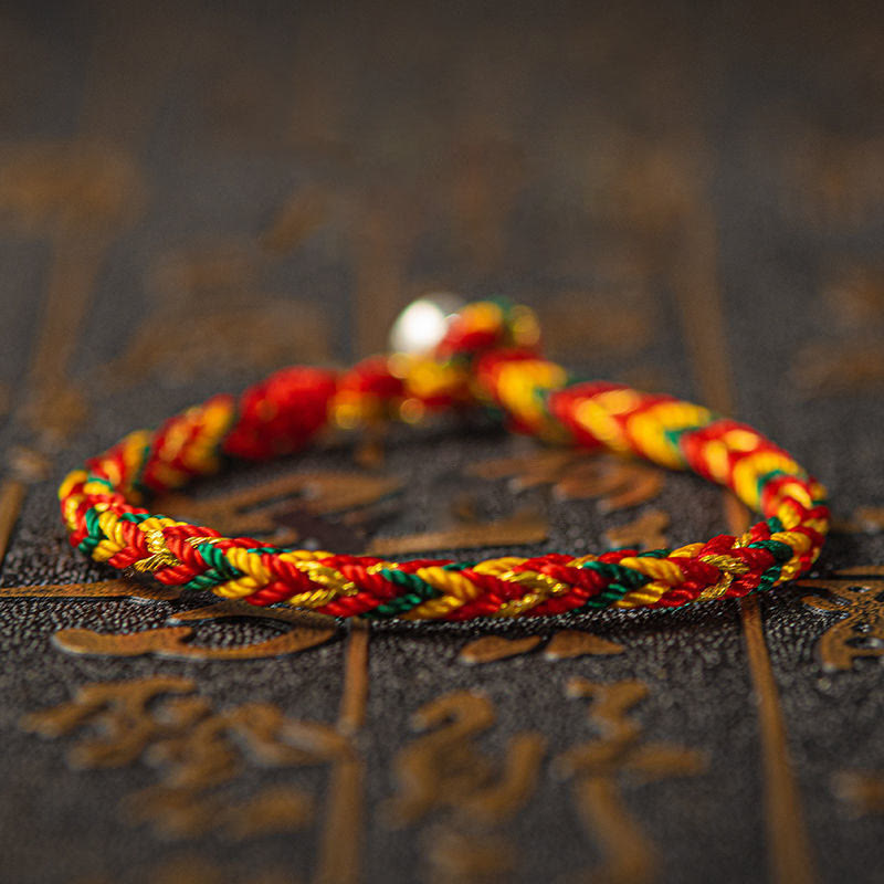 Buddha Stones "May you be good fortune and success" Lucky Multicolored Bracelet - Orange Red Dark Green - 19cm - image 6