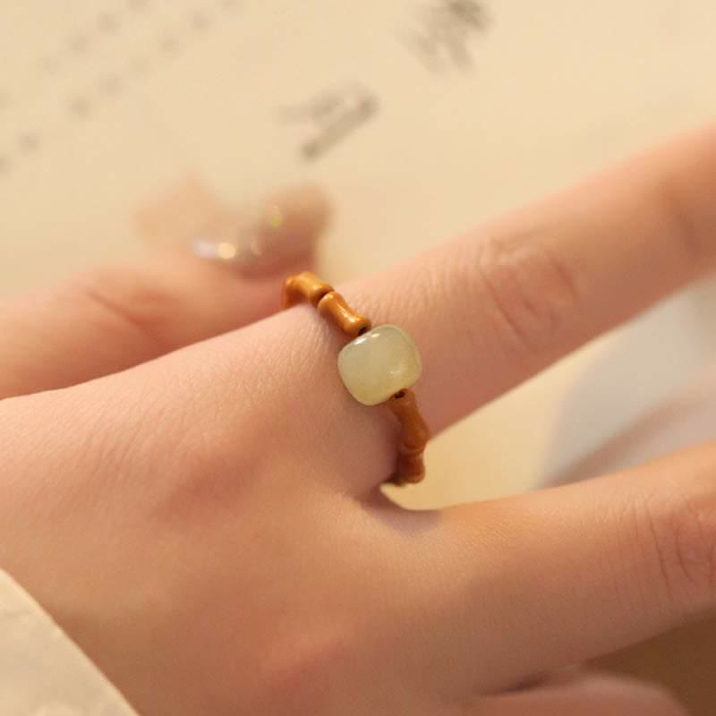 Buddha Stones Hetian Jade Beaded Bamboo Prosperity Luck Ring - image 6