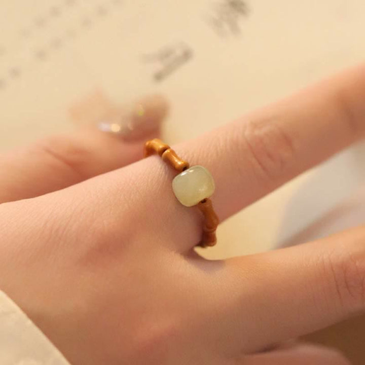 Buddha Stones Hetian Jade Beaded Bamboo Prosperity Luck Ring - image 6